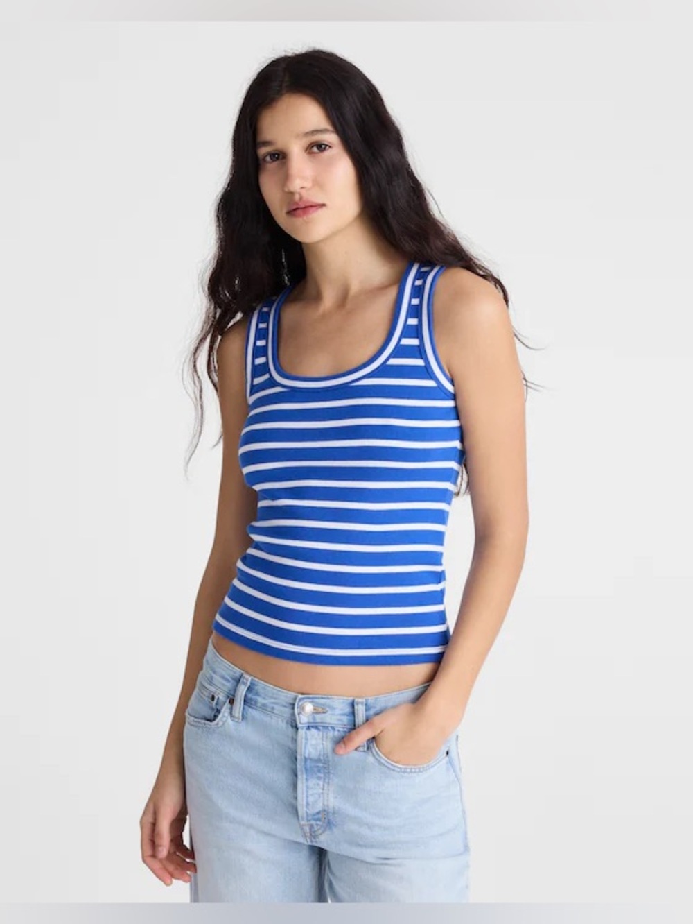 Madewell The '90s Scoopneck Tank In Compact Cotton Electric Blue Size Medium